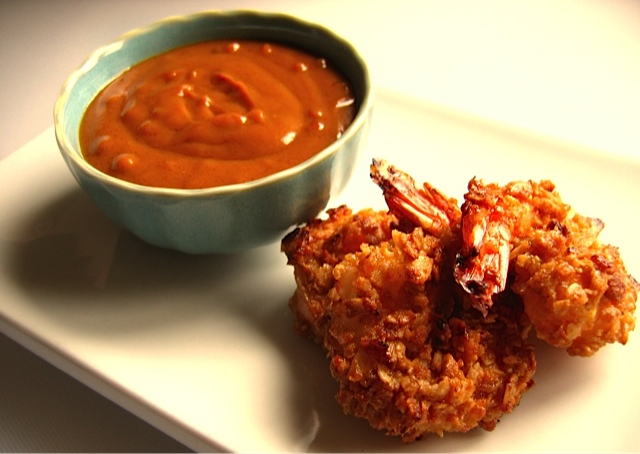 Flapjack Shrimp with Thai-styled caramel dipping sauce.